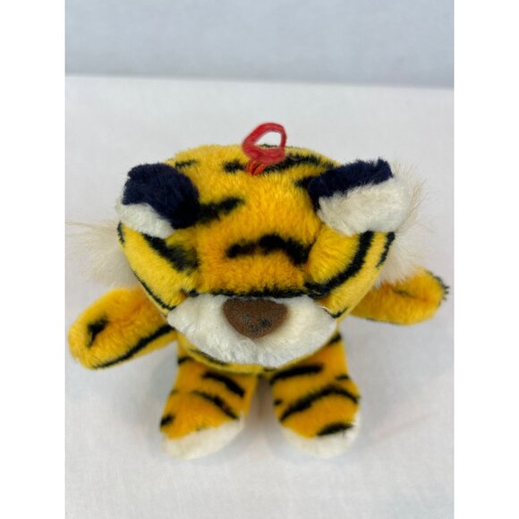 Vintage Tiger Plush Toy Orange Black Stripes Red Hanging Loop Small 6" - Picture 6 of 10